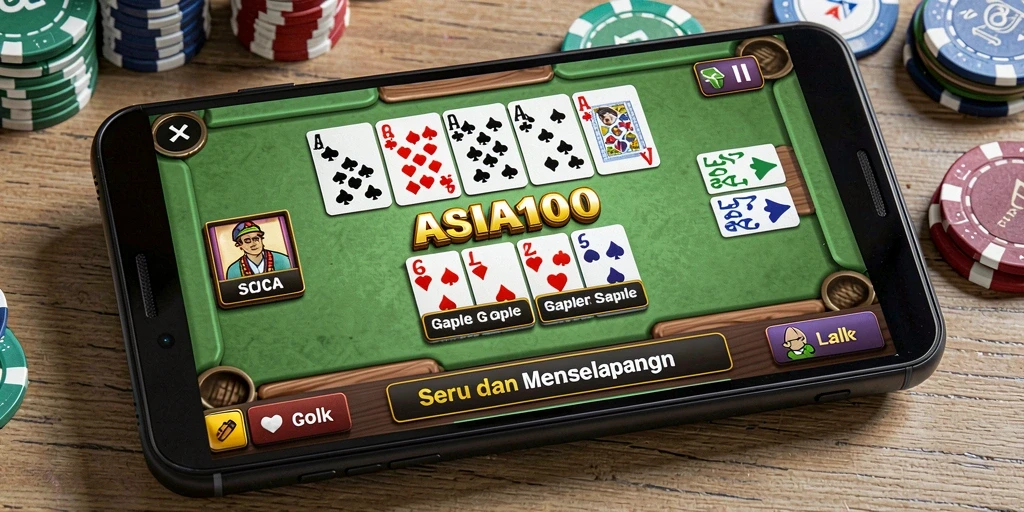 Tampilan gameplay ASIA100 dengan kartu Gaple yang menarik.