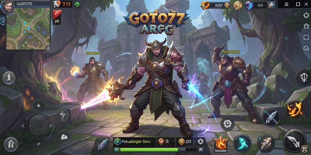 Screenshot tampilan gameplay seru dari GOTO77 yang menunjukkan aksi pertarungan ARPG.