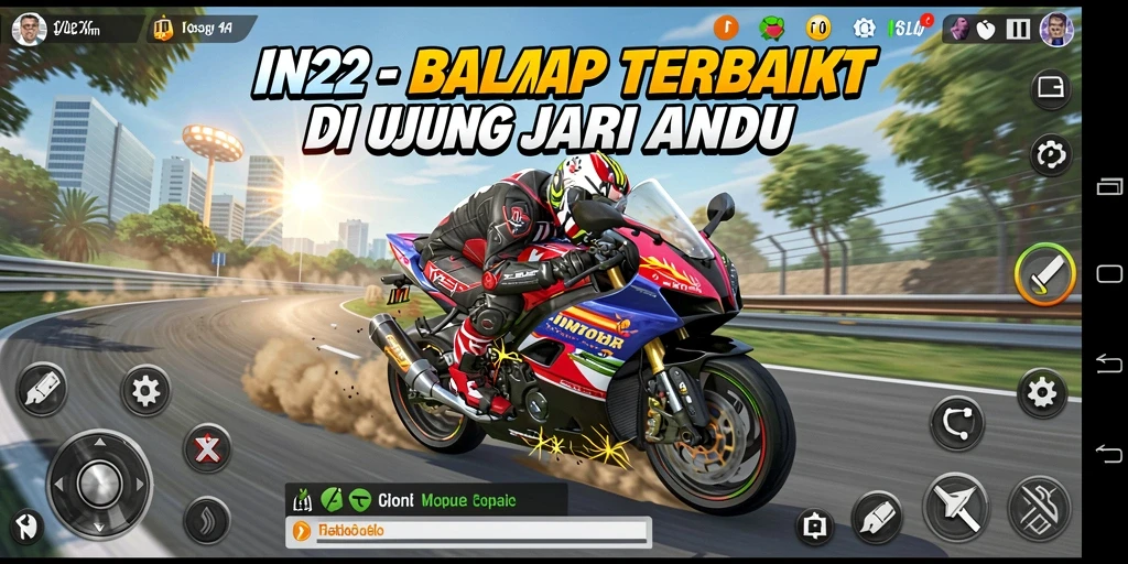 Screenshot menunjukkan aksi balap motor yang mendebarkan di trek.