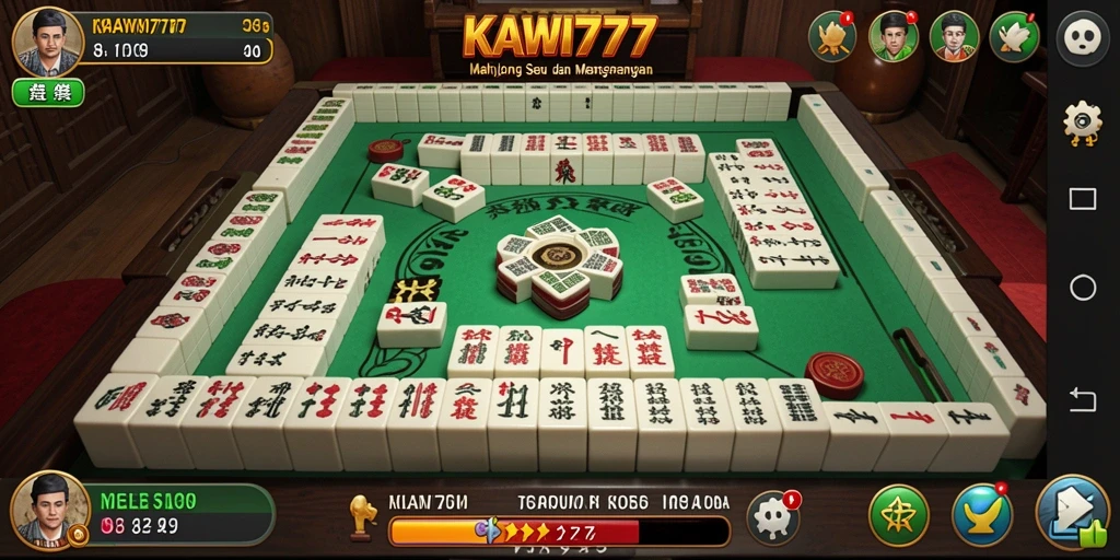 Tangkapan layar utama KAWI777 menampilkan aksi seru permainan Mahjong.
