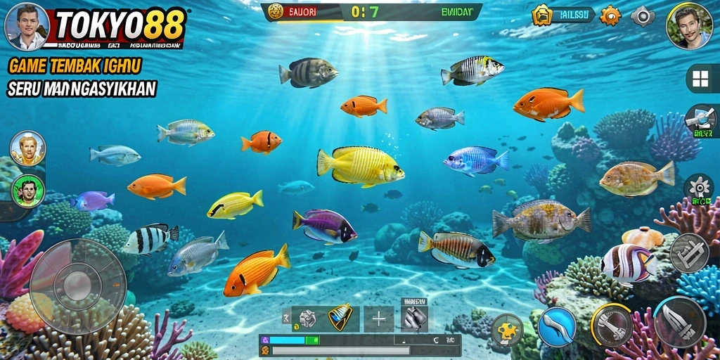 Screenshot gameplay dari TOKYO88 menampilkan aksi menembak ikan yang seru.