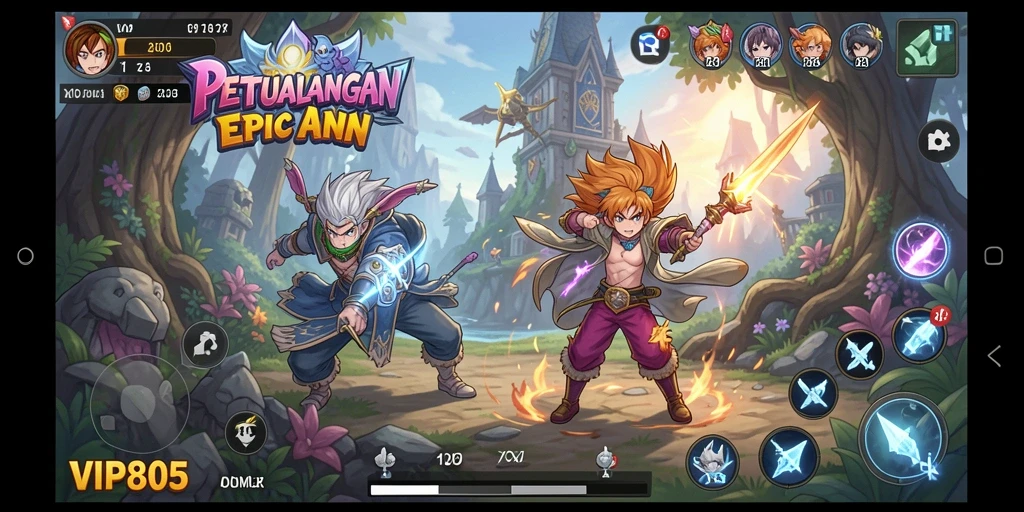 Tampilan gameplay menarik dengan karakter anime yang ikonik.