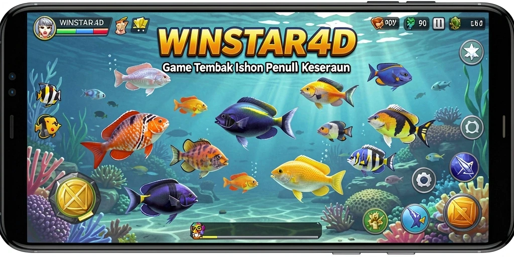 Tampilan gameplay menarik dari WINSTAR4D dengan aksi tembak ikan.